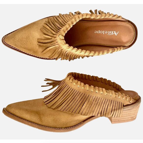 NEW! ANTELOPE DABNEY MULES SUEDE FRINGE BOOTS TAN TAUPE SHOES WOMENS 40 9 9.5 - Picture 4 of 16